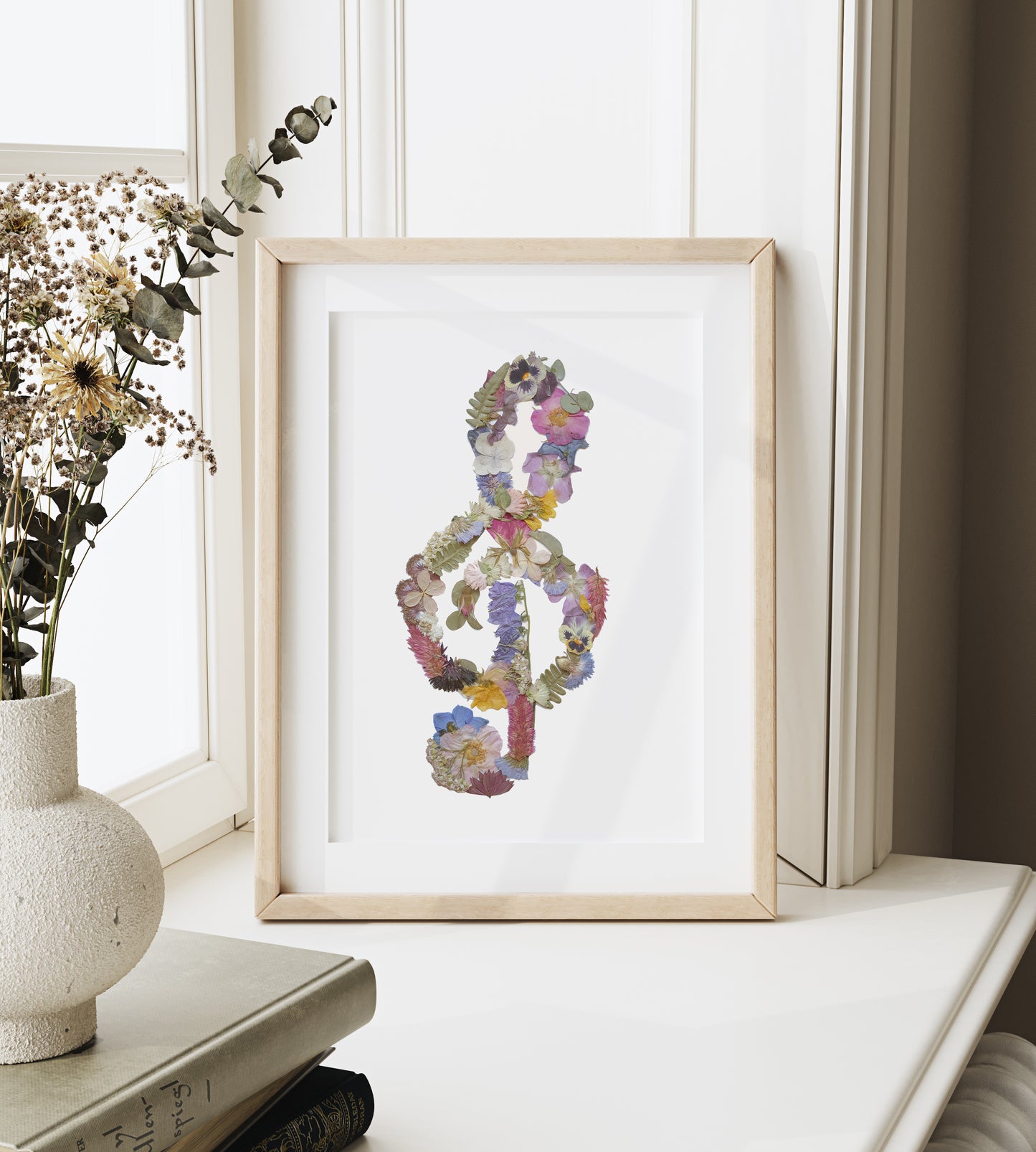 Music Treble Clef, Pressed Flower Art Print
