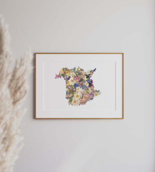 New Brunswick Map, Pressed Flower Art Print