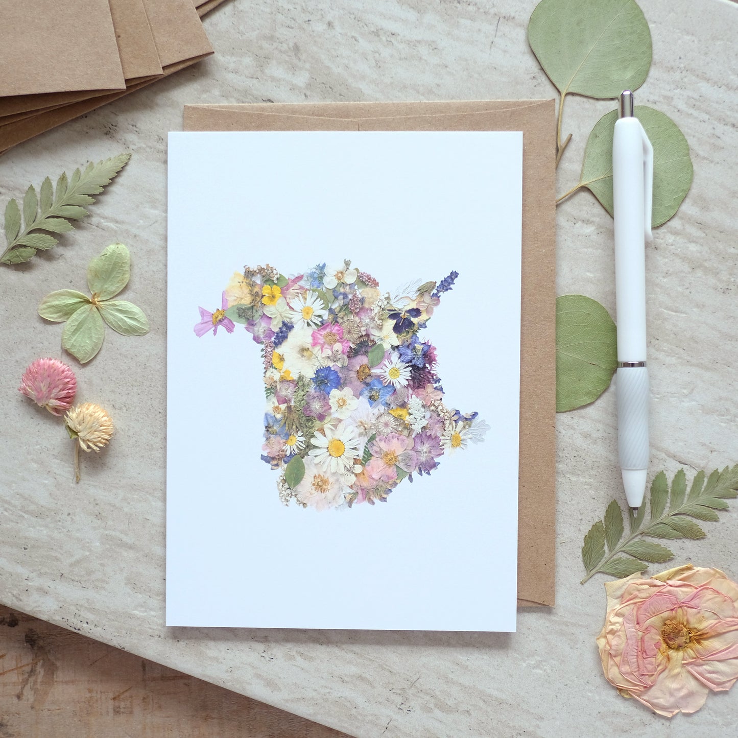 New Brunswick Map Pressed Flowers Card