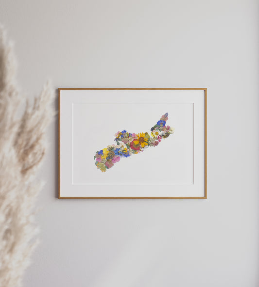 Nova Scotia Map, Pressed Flower Art Print