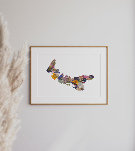 Prince Edward Island Map, Pressed Flower Art Print
