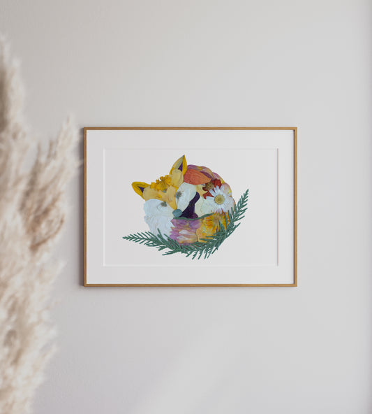 Fox, Pressed Flower Art Print