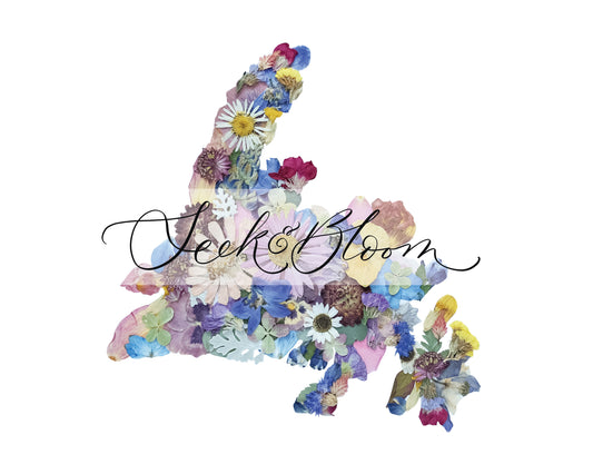 Newfoundland Map, Pressed Flower Art Print