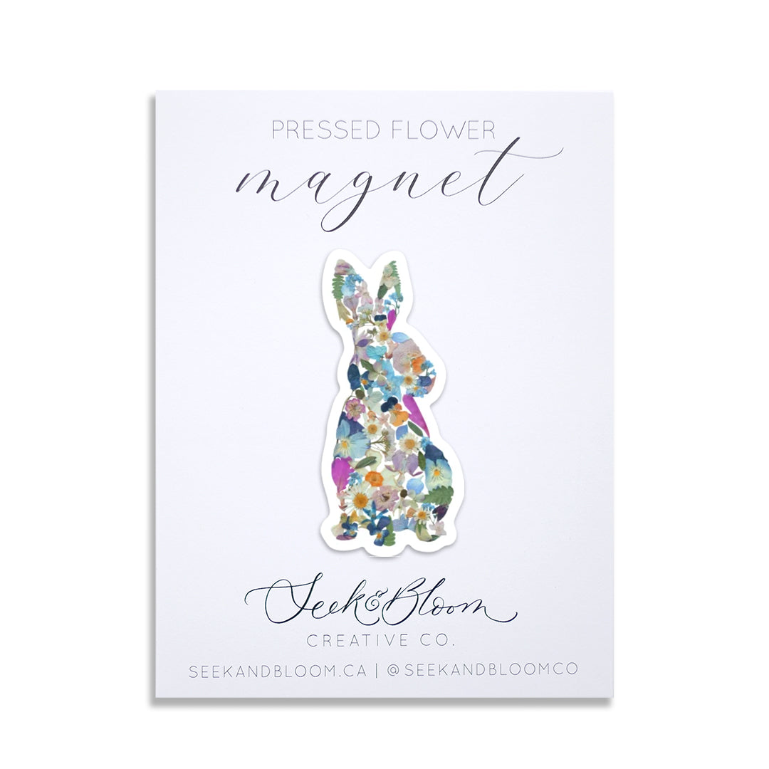 Rabbit, Pressed Flower Art, 3" Magnet