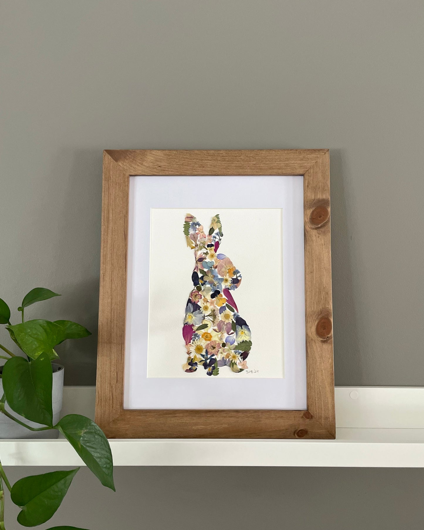 Rabbit "Meadow Hopper" - Original Pressed Flower Artwork Framed