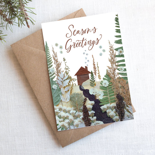 Winter Cabin, Season's Greetings, Card 5x7