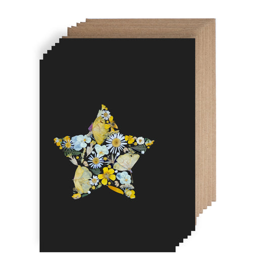 Star, Pressed Flower on Black, Note Card Set *Discontinued