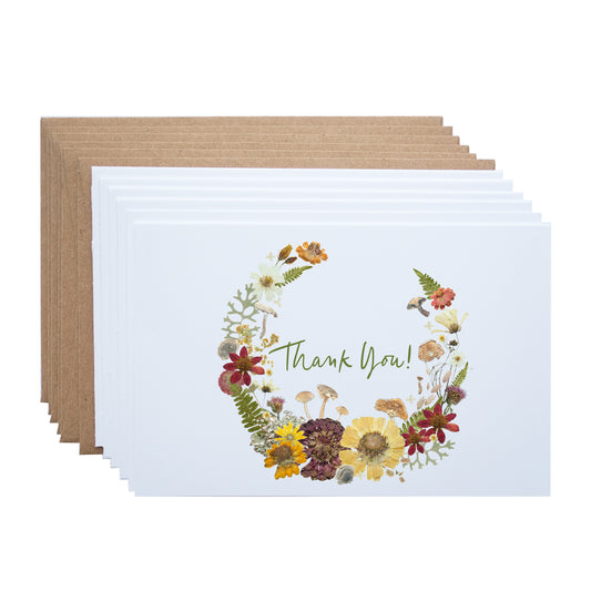 Thank You, Whimsical Pressed Flower Wreath with Mushrooms