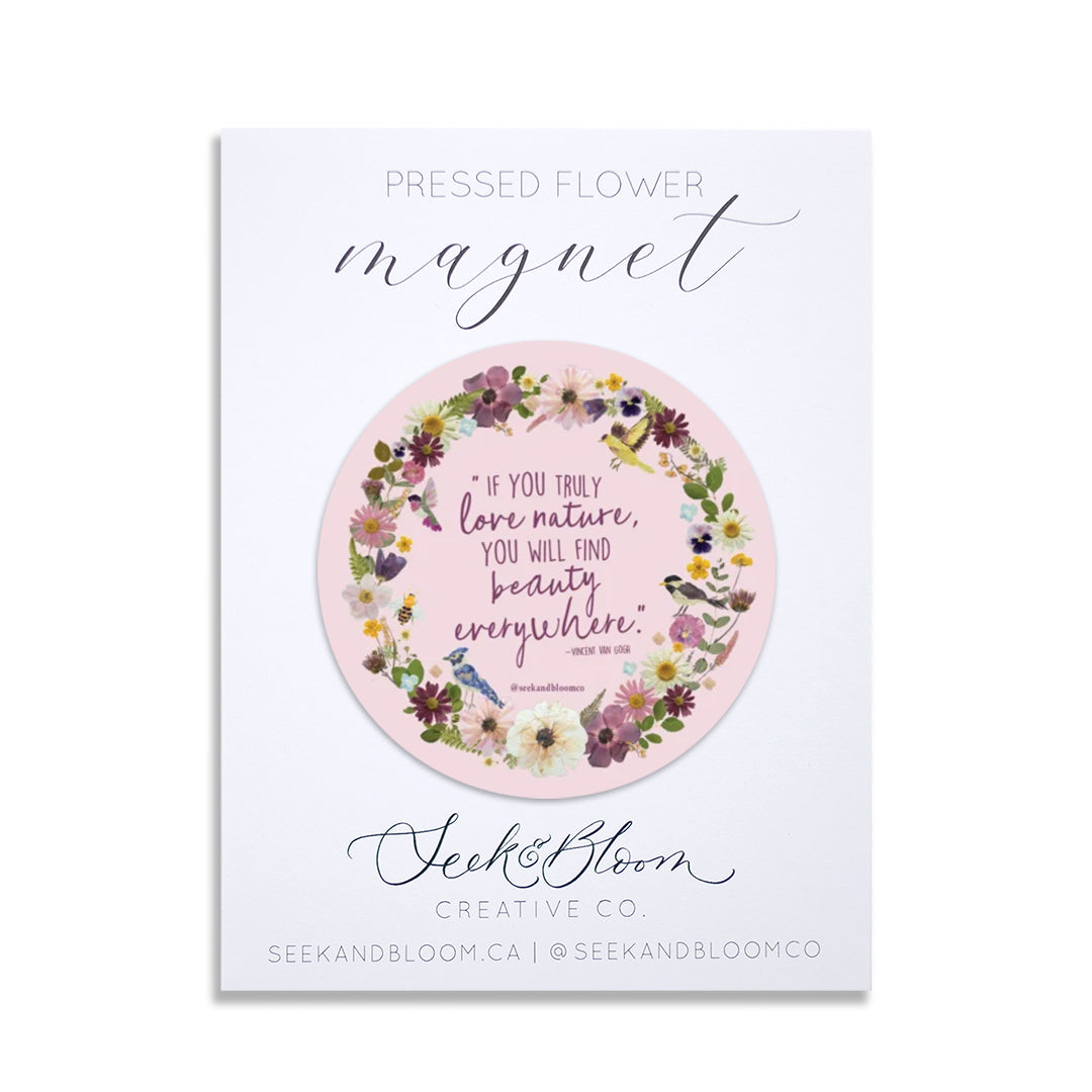 Nature Quote Wreath with Birds, Pressed Flower Art, 3"