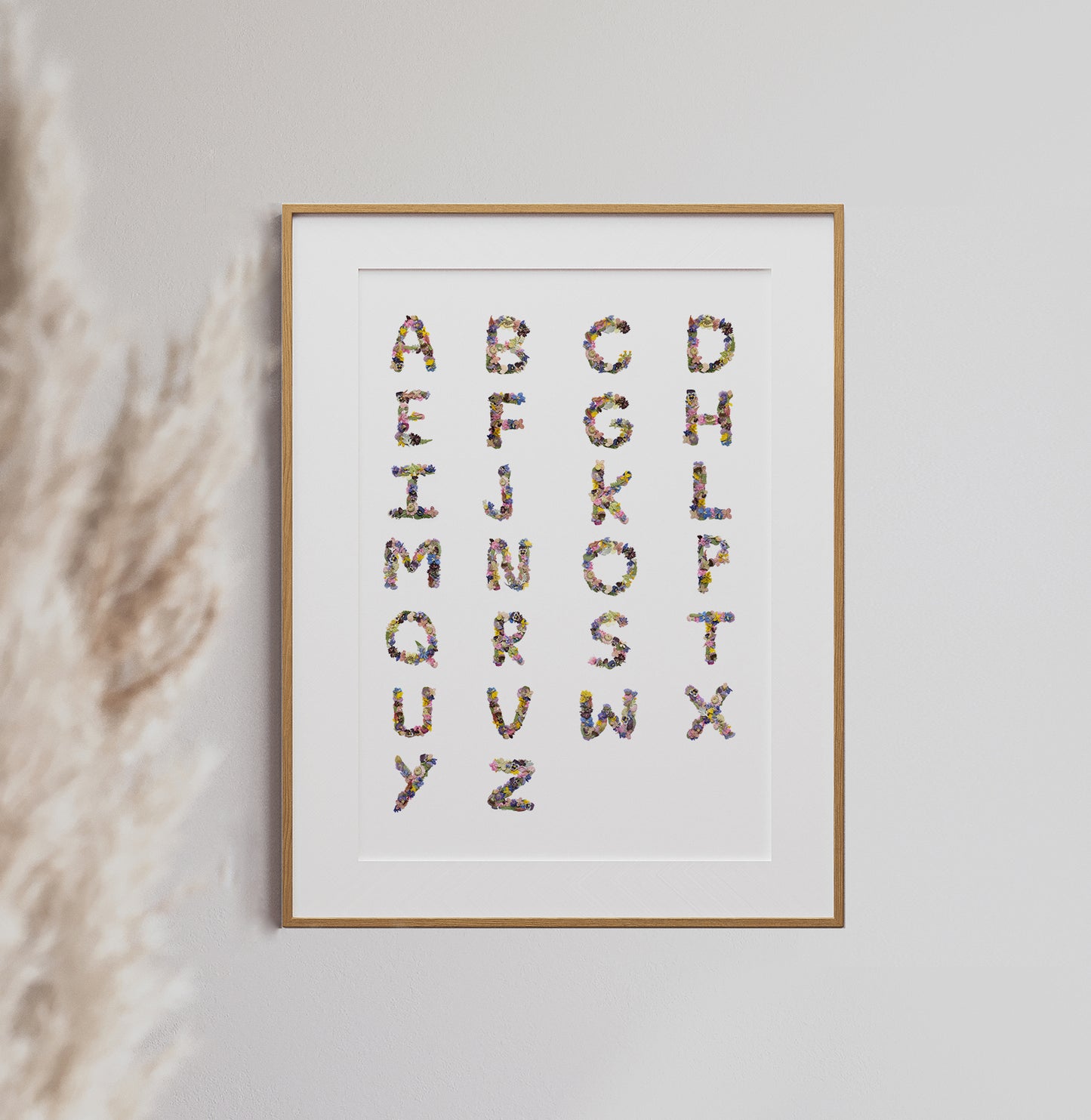Alphabet Flowers, Pressed Flower Art Print
