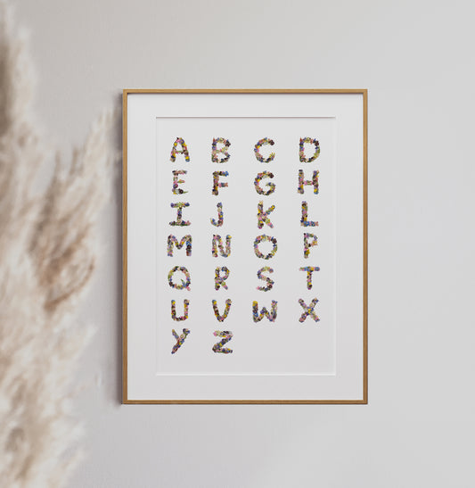 Alphabet Flowers, Pressed Flower Art Print