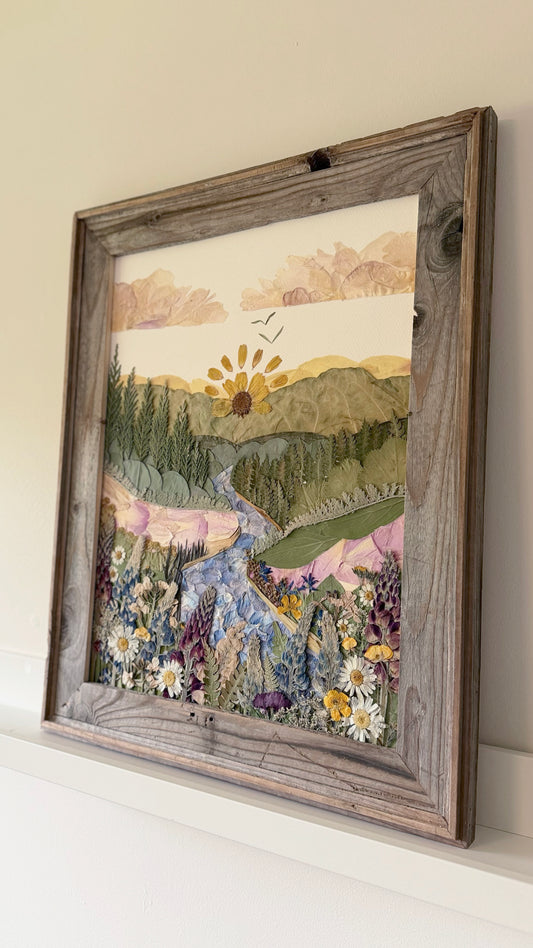 Wild Valley Landscape - Original Pressed Flower Artwork Framed