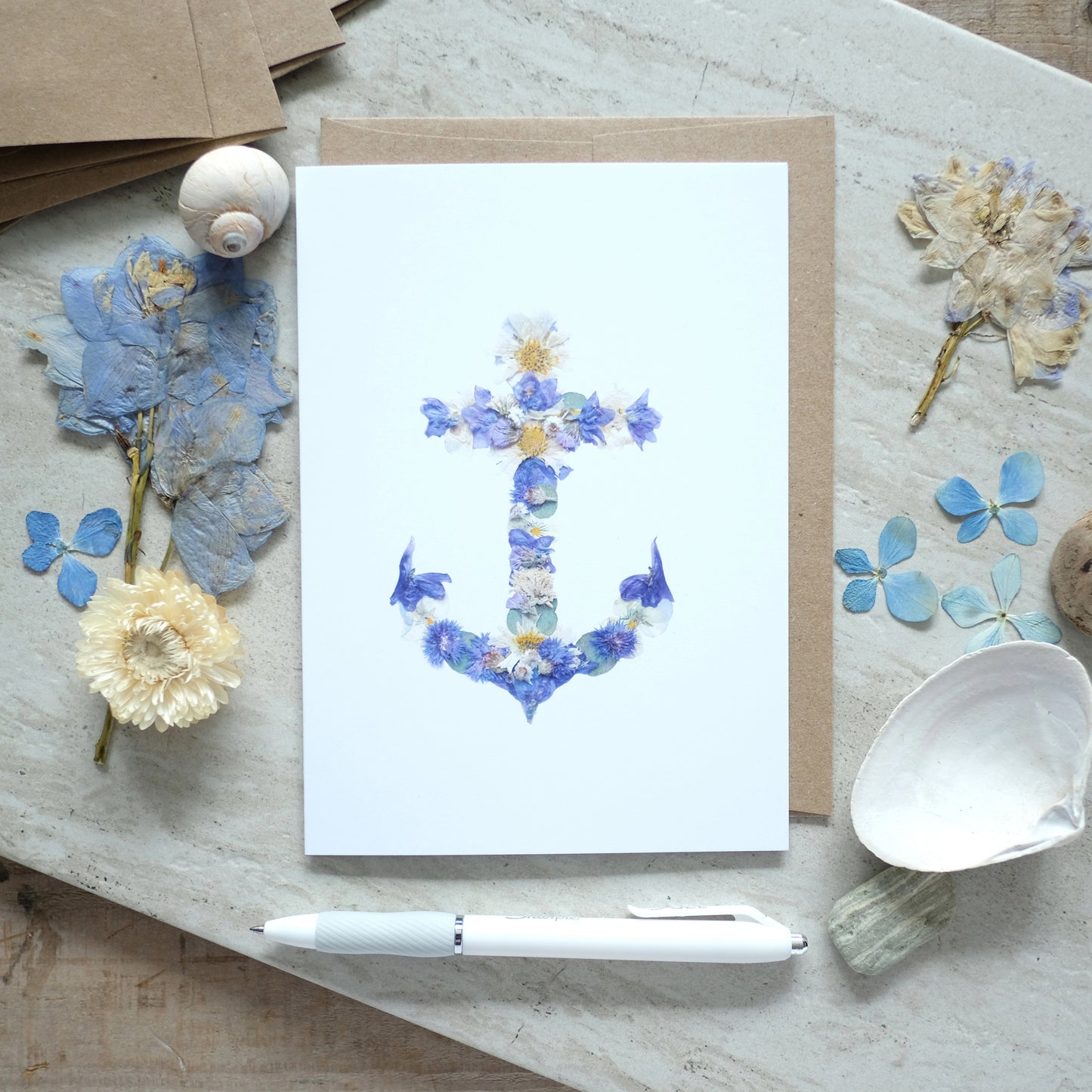 Anchor Pressed Flower Nautical Card