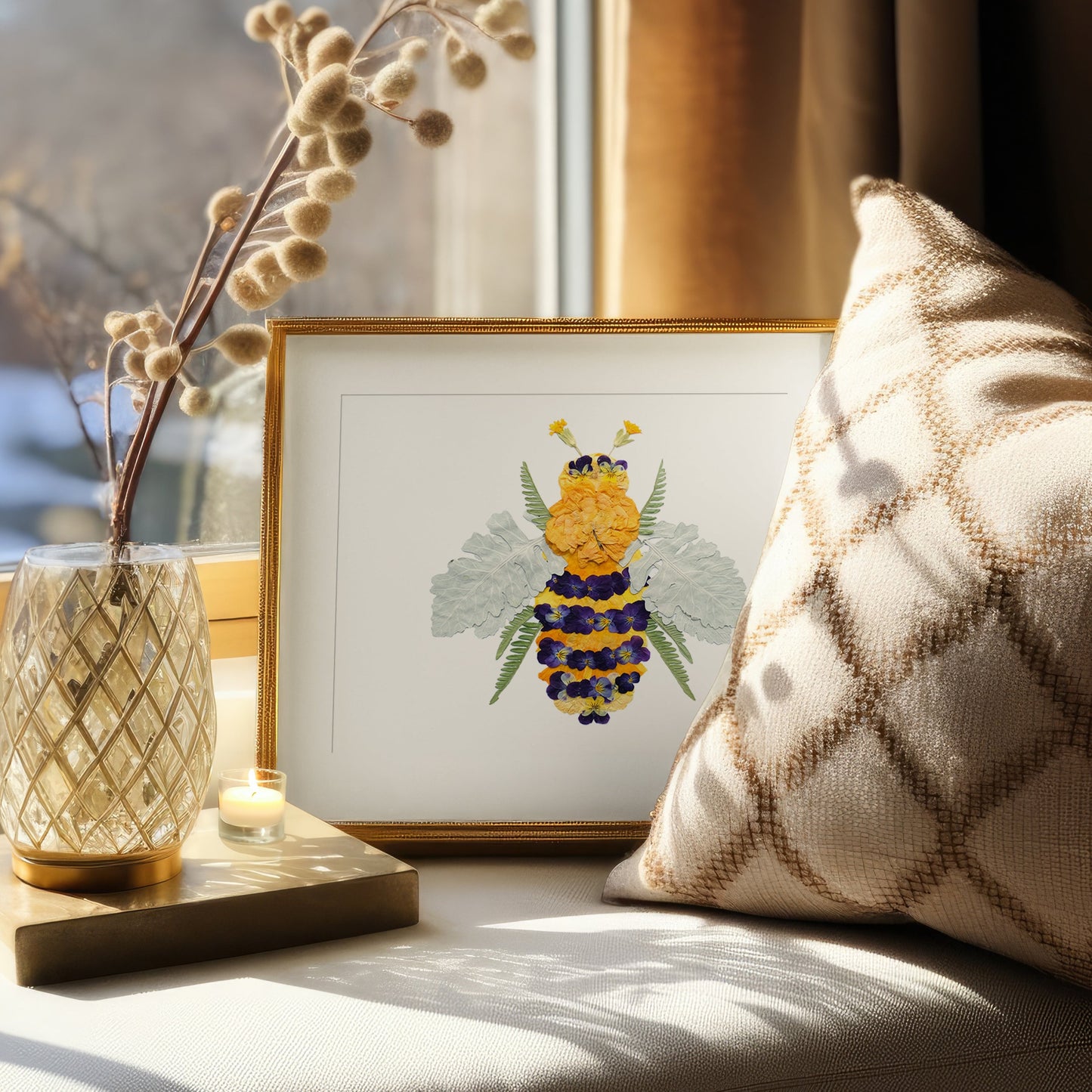 Bee, Pressed Flower Art Print