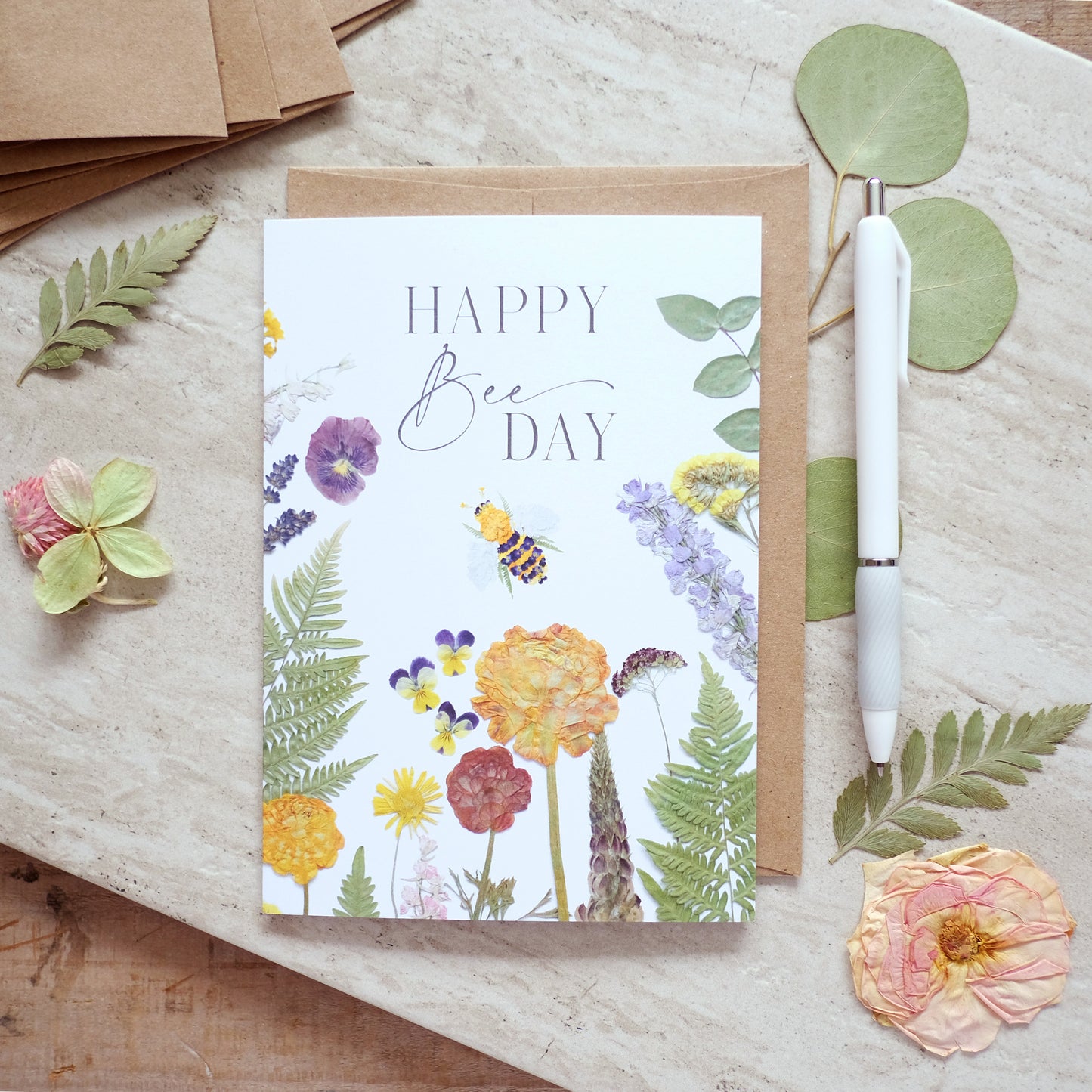 Happy BEE Day, Flower Garden, Large Card