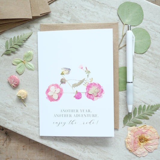 Bike, Life is an Adventure, Enjoy The Ride, Flower Bike, Large Card