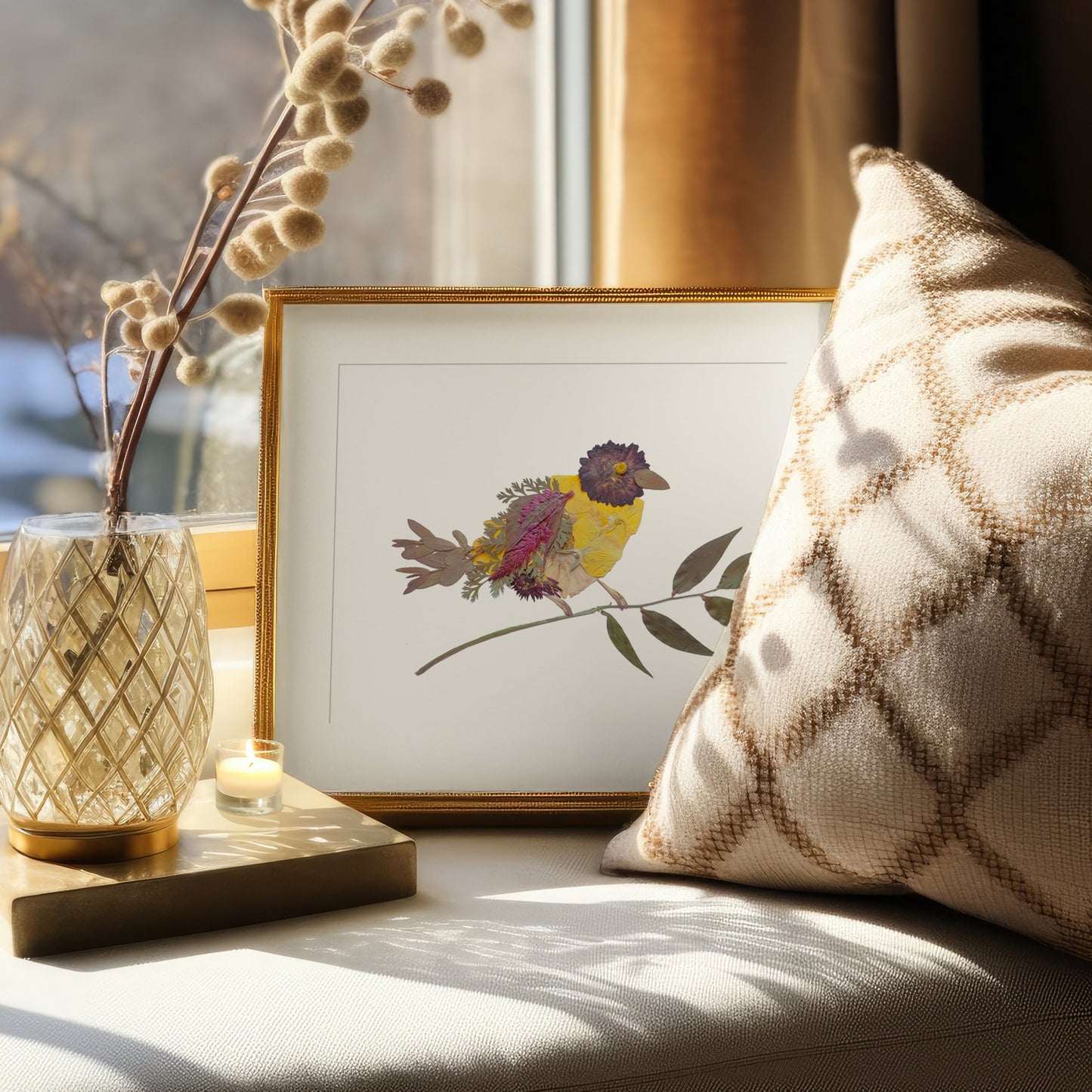 Bird Yellow, Pressed Flower Art Print