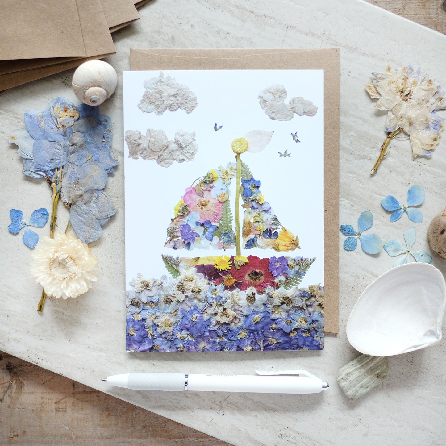 Sailboat Nautical Pressed flower, Everyday Card