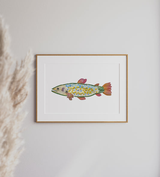 Fish Trout, Pressed Flower 8x10 Art Print