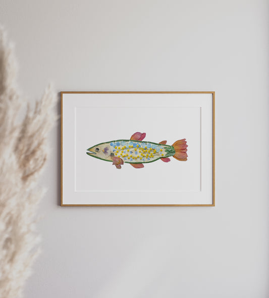 Fish Trout, Pressed Flower Art Print
