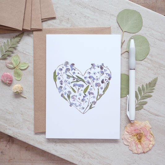 Heart, Forget Me Not Pressed Flower, Everyday Love, Large Card