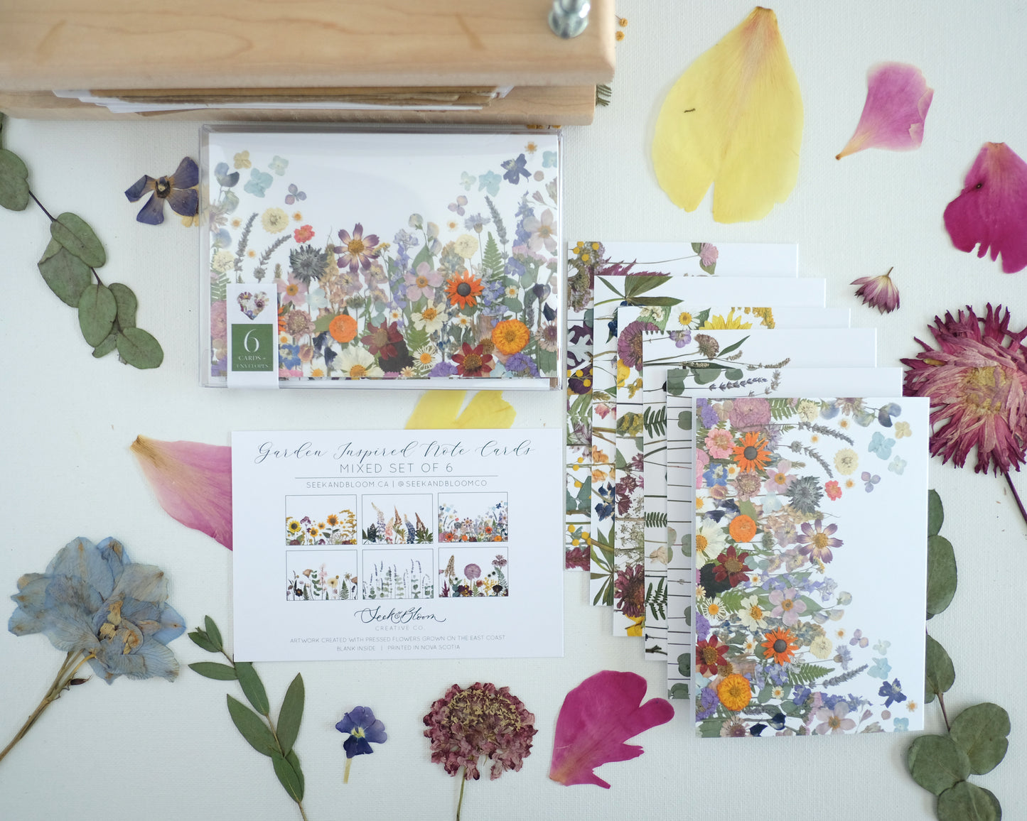 Mixed Pack, Garden Inspired, Pressed Flower, Note Card Set