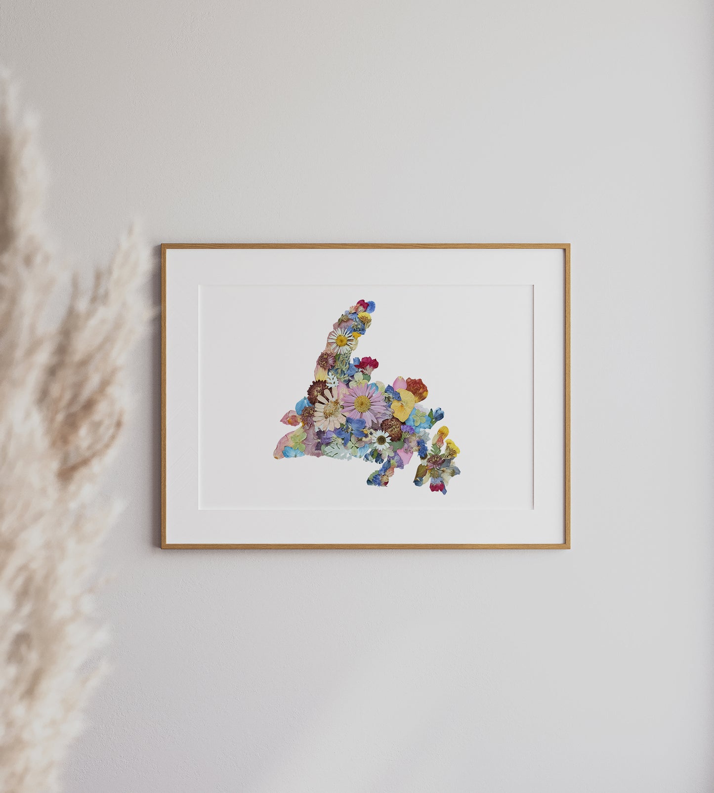 Newfoundland Map, Pressed Flower Art Print