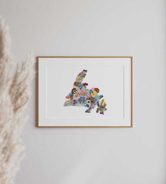 Newfoundland Map, Pressed Flower Art Print
