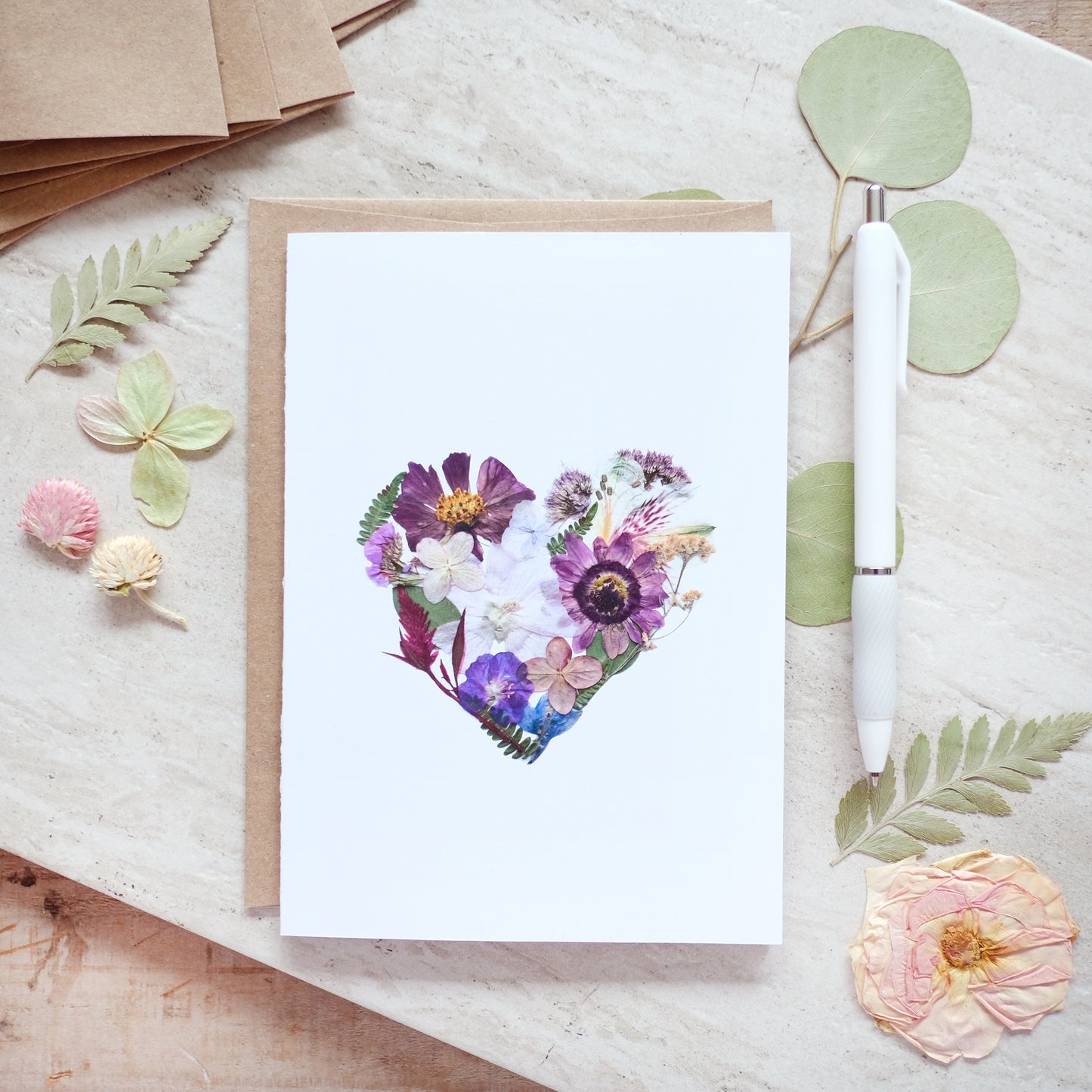 Heart Pressed Flower, Large Card