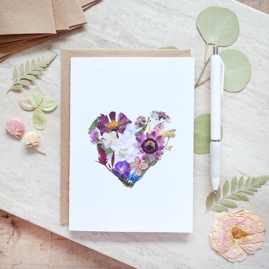 Heart Pressed Flower, Large Card