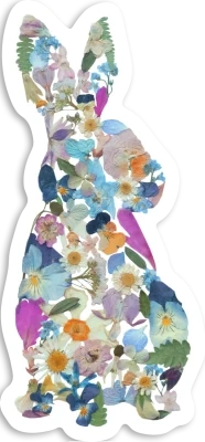 Rabbit Pressed Flowers, Sticker 3"