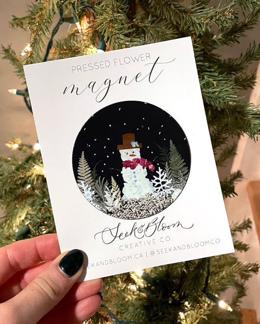 Snowman Pressed Flower Magnet
