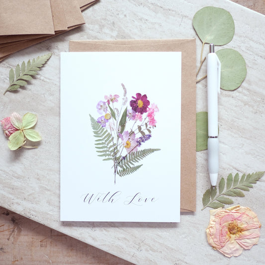 With Love, Pressed Floral Bouquet Card