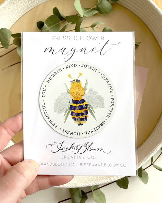 Bee Pressed Flower, 3" Magnet