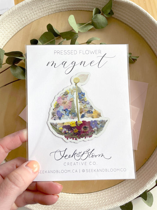 Sailboat Nautical Pressed Flower, 3" Magnet