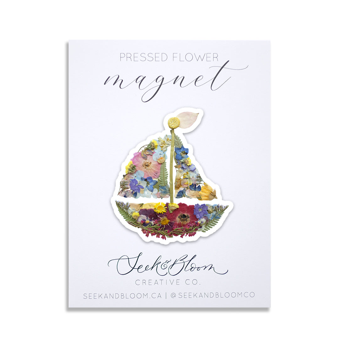 Sailboat Nautical Pressed Flower, 3" Magnet