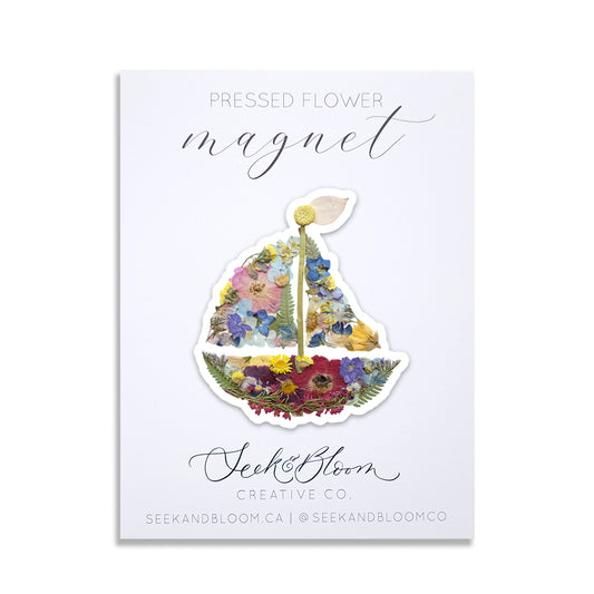 Sailboat Nautical Pressed Flower, 3" Magnet