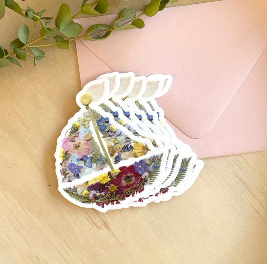 Sailboat Nautical Pressed Flowers, Sticker 3"