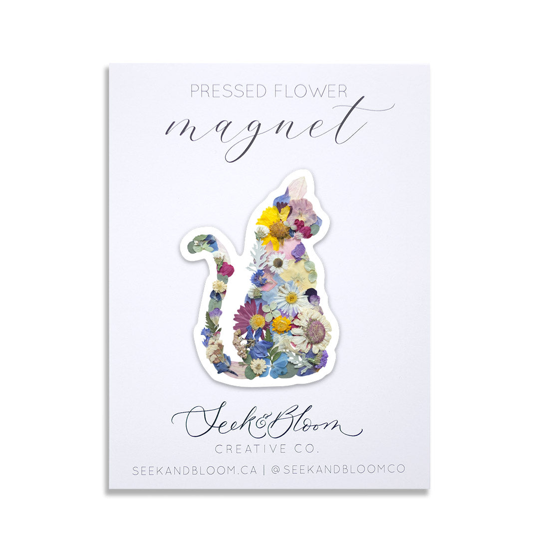 Cat pressed flower art magnet