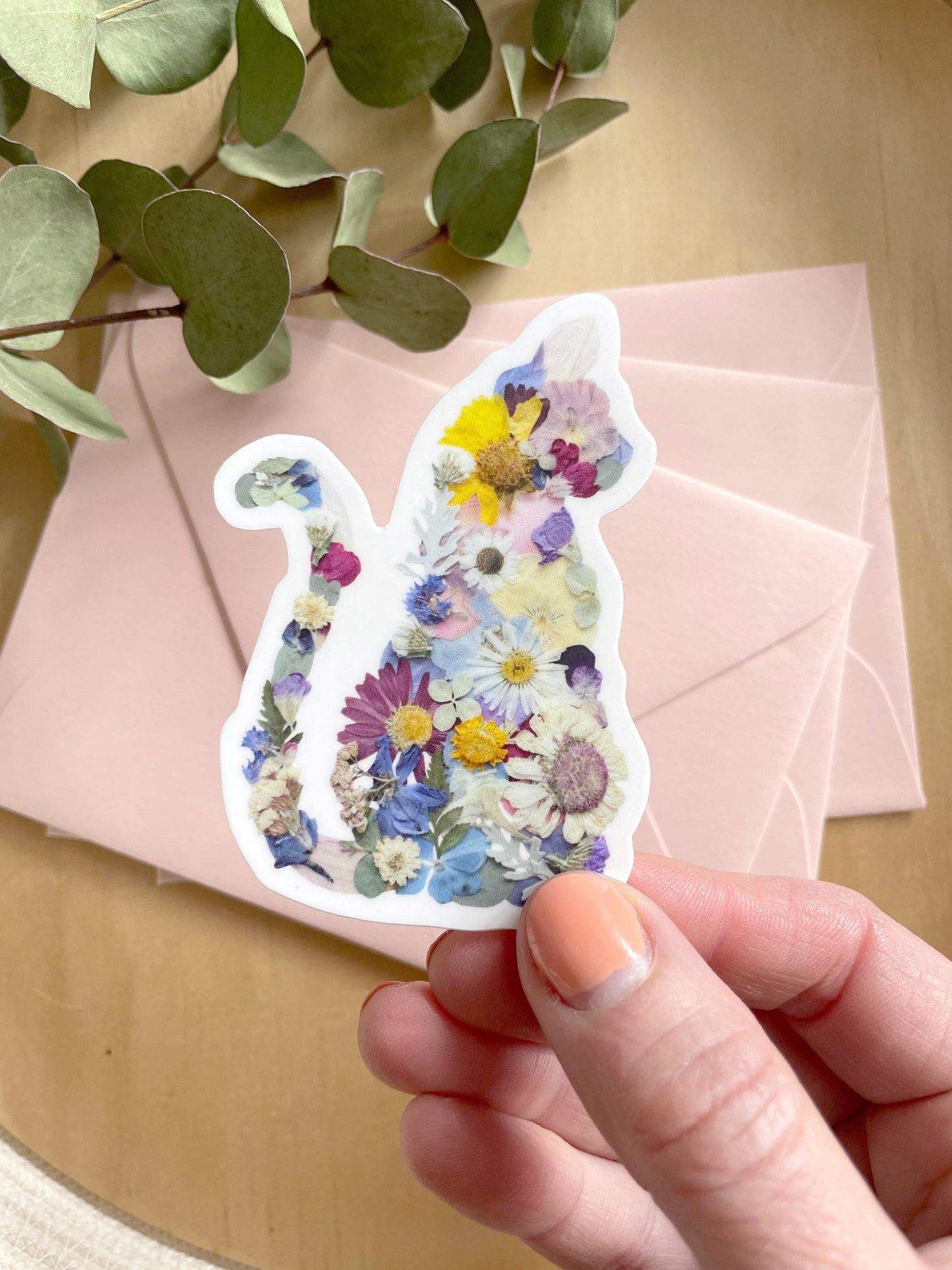 Cat Pressed Flowers, Sticker 3"