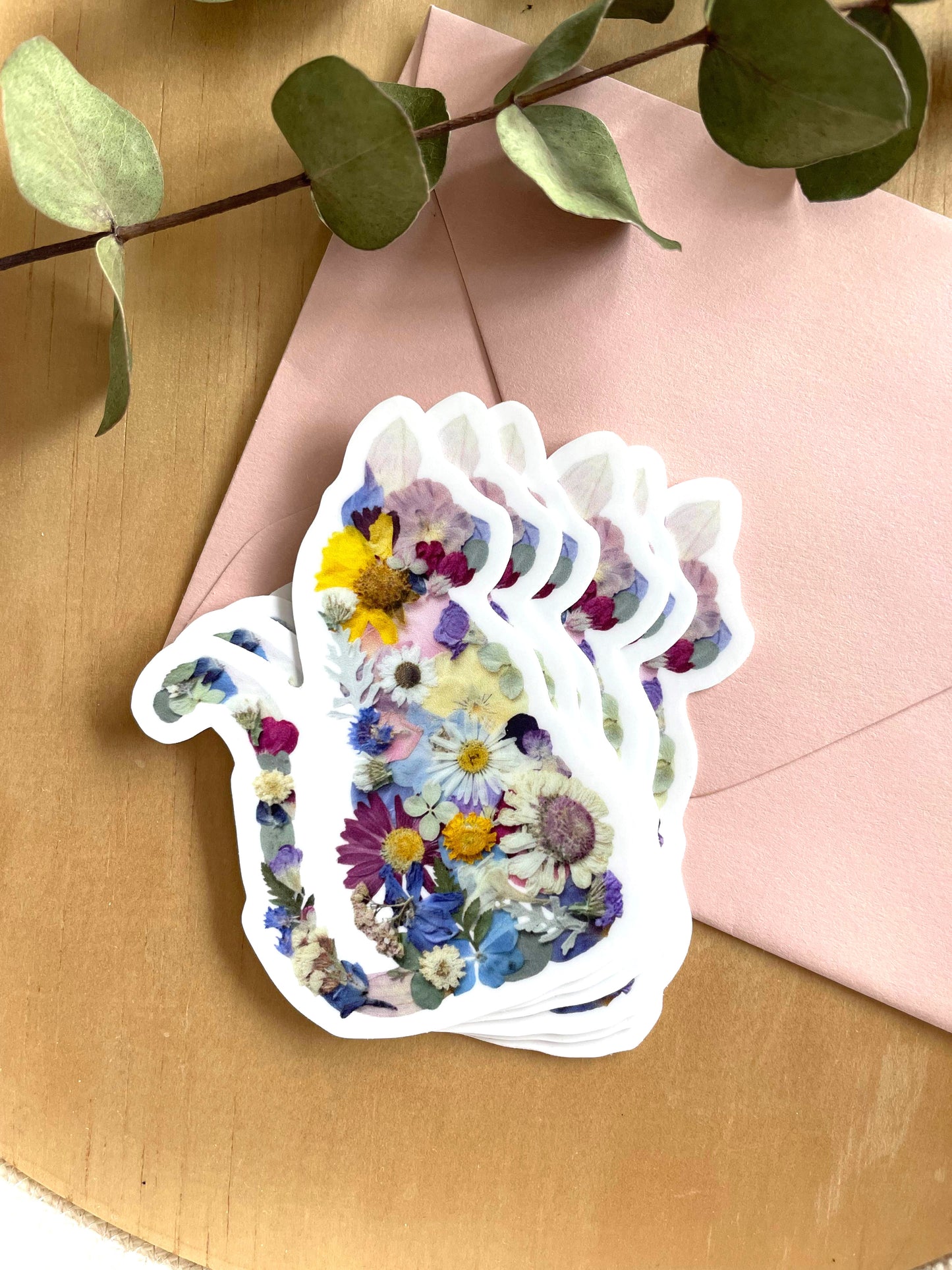 Cat Pressed Flowers, Sticker 3"