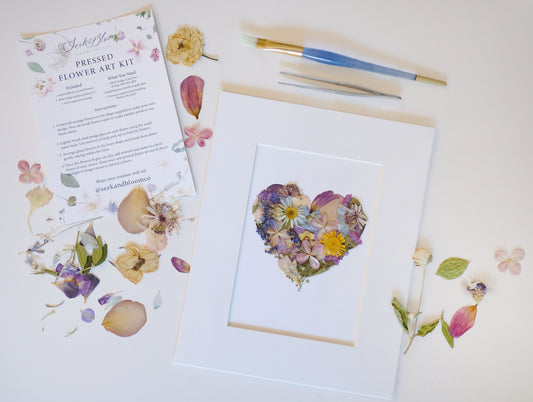 pressed flower diy kit, flower heart, make my own pressed flower art.