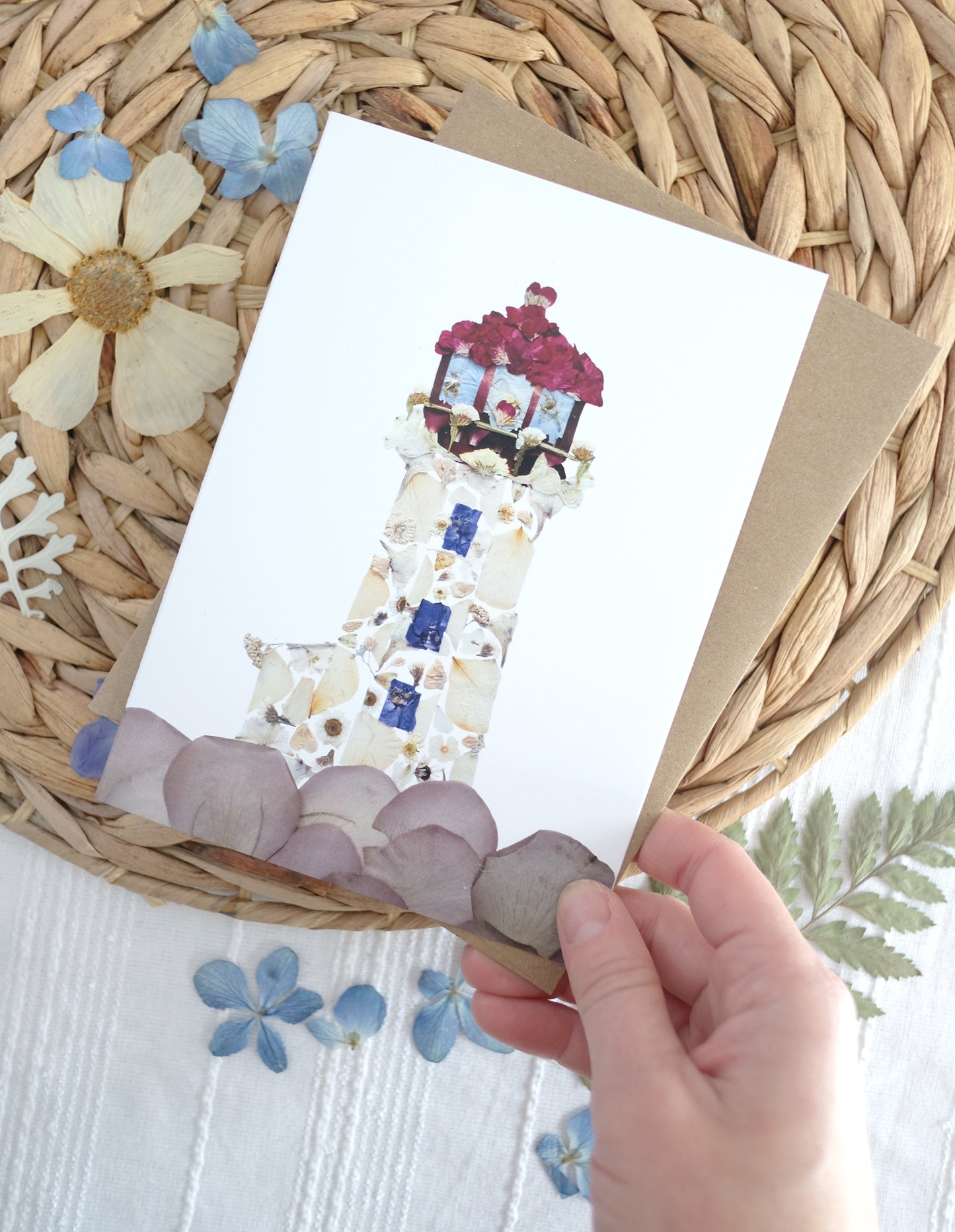 Lighthouse Peggy's Cove Pressed Flower Card