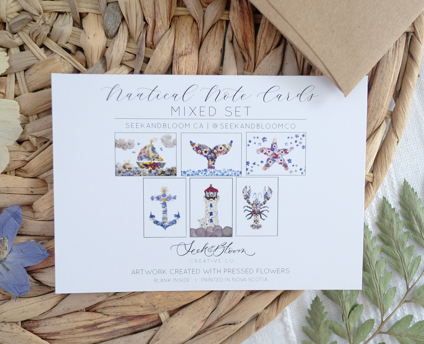Mixed Pack, Nautical Pressed Flower, Note Card Set