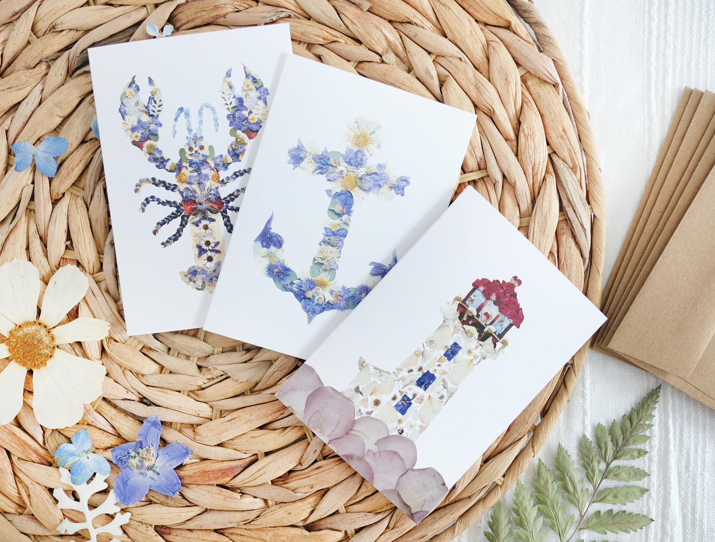 Mixed Pack, Nautical Pressed Flower, Note Card Set