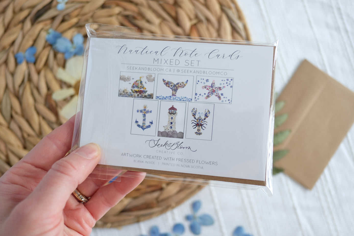 Mixed Pack, Nautical Pressed Flower, Note Card Set