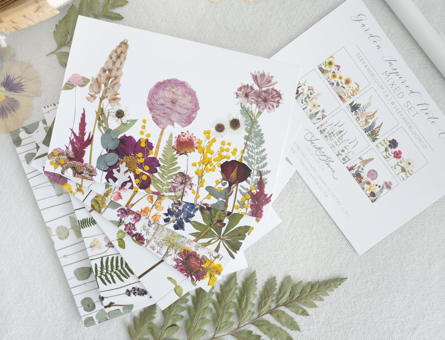 Mixed Pack, Garden Inspired, Pressed Flower, Note Card Set