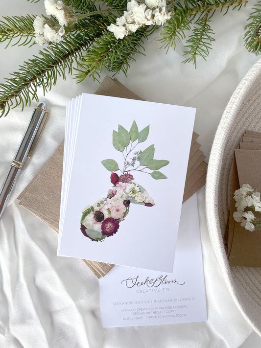 Deer Holiday Pressed Flower, Note Card Set *Discontinued