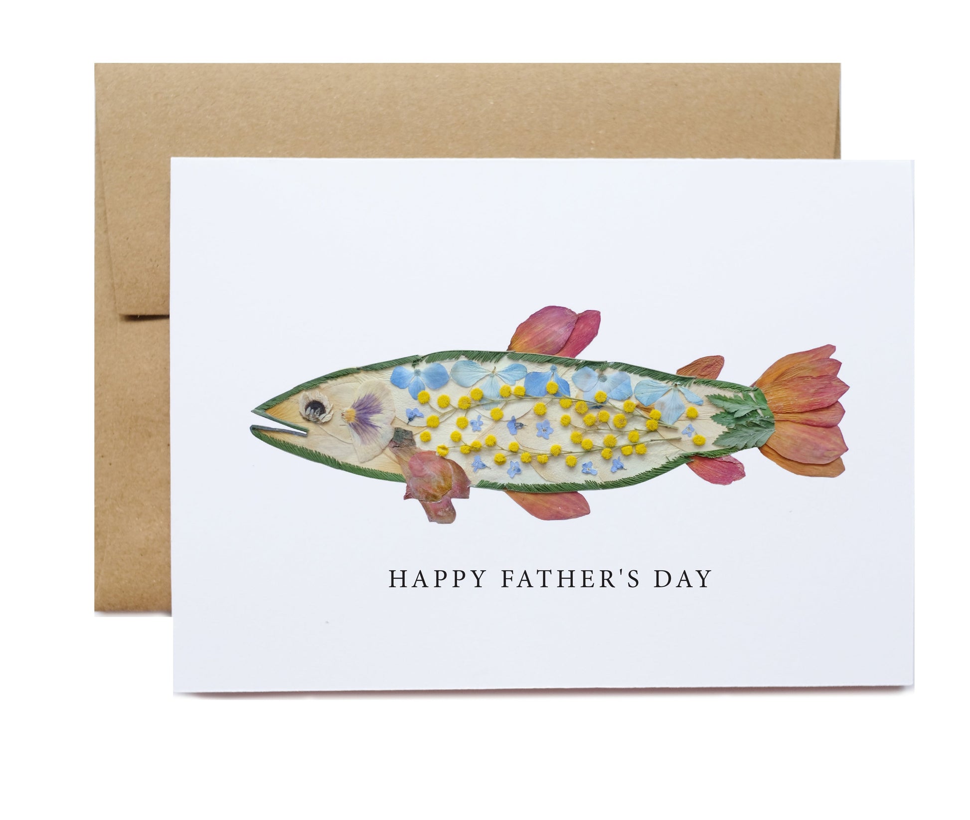 brook rainbow trout made with pressed flowers happy father's day fishing card