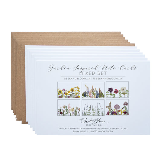 Mixed Pack, Garden Inspired, Pressed Flower, Note Card Set